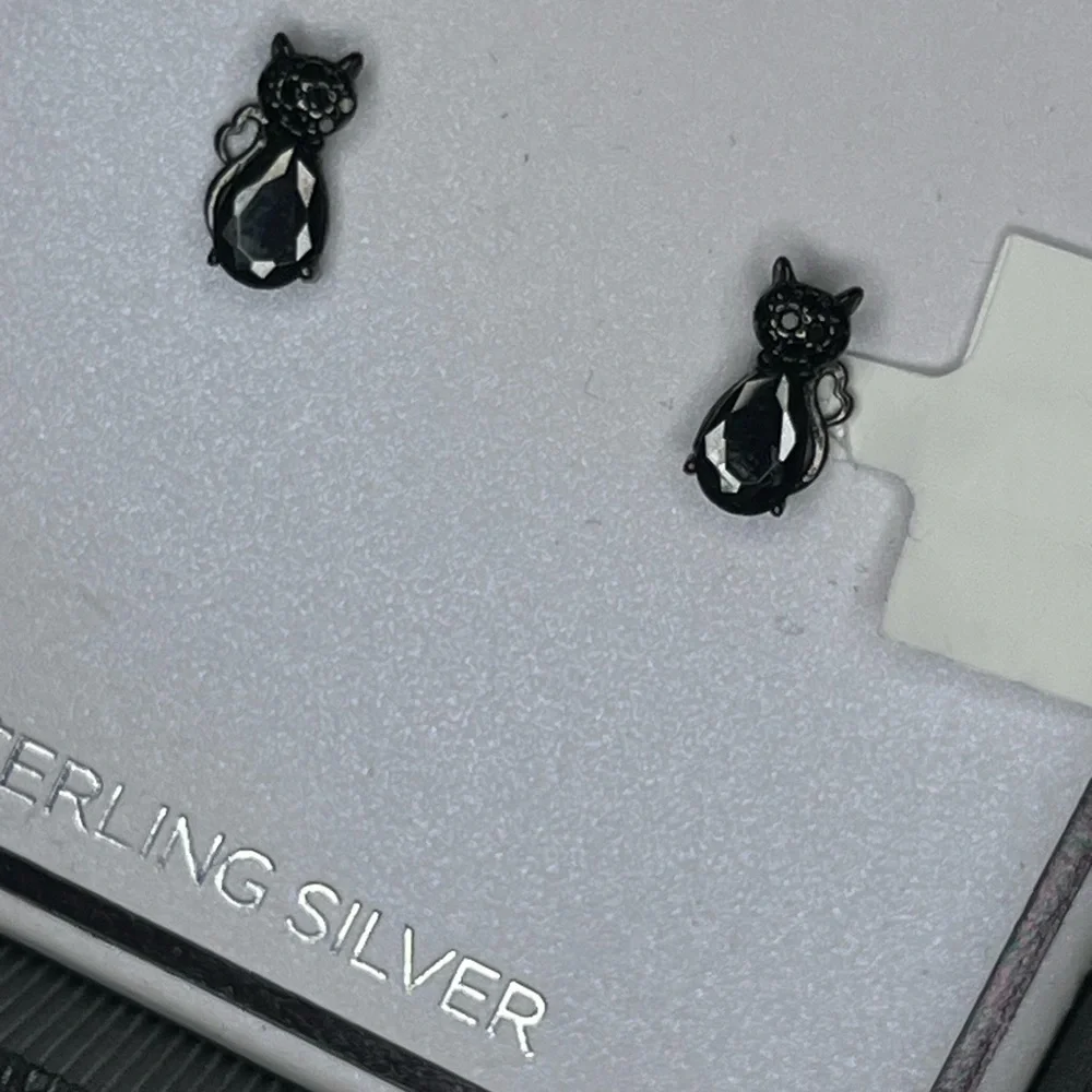 Sterling Silver Black Cat Earrings